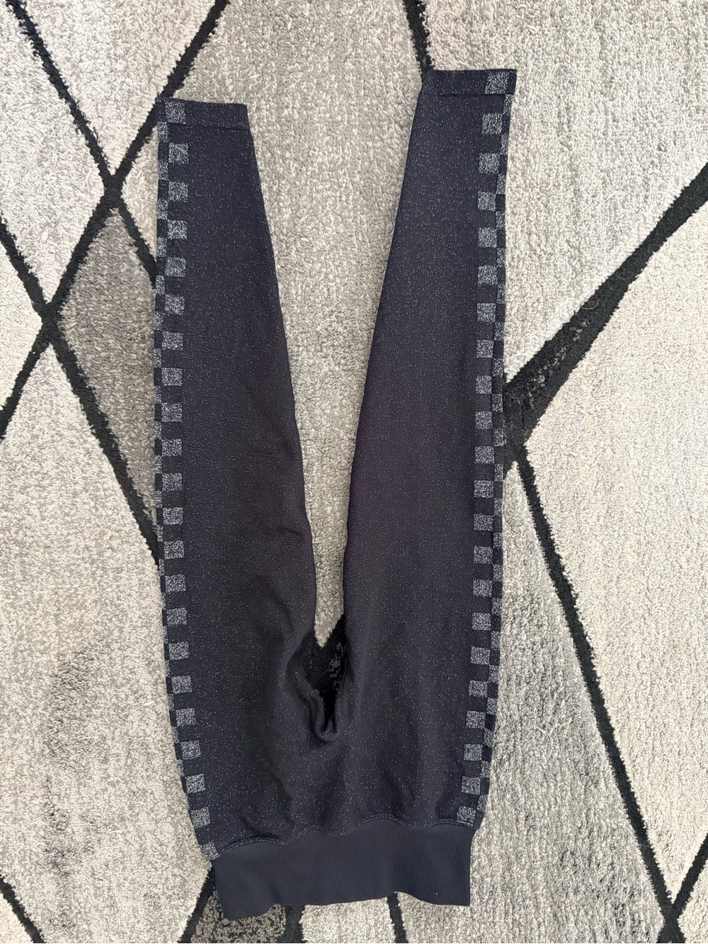 PINK Victoria's Secret Black Leggings with Gray Check Side Stripe